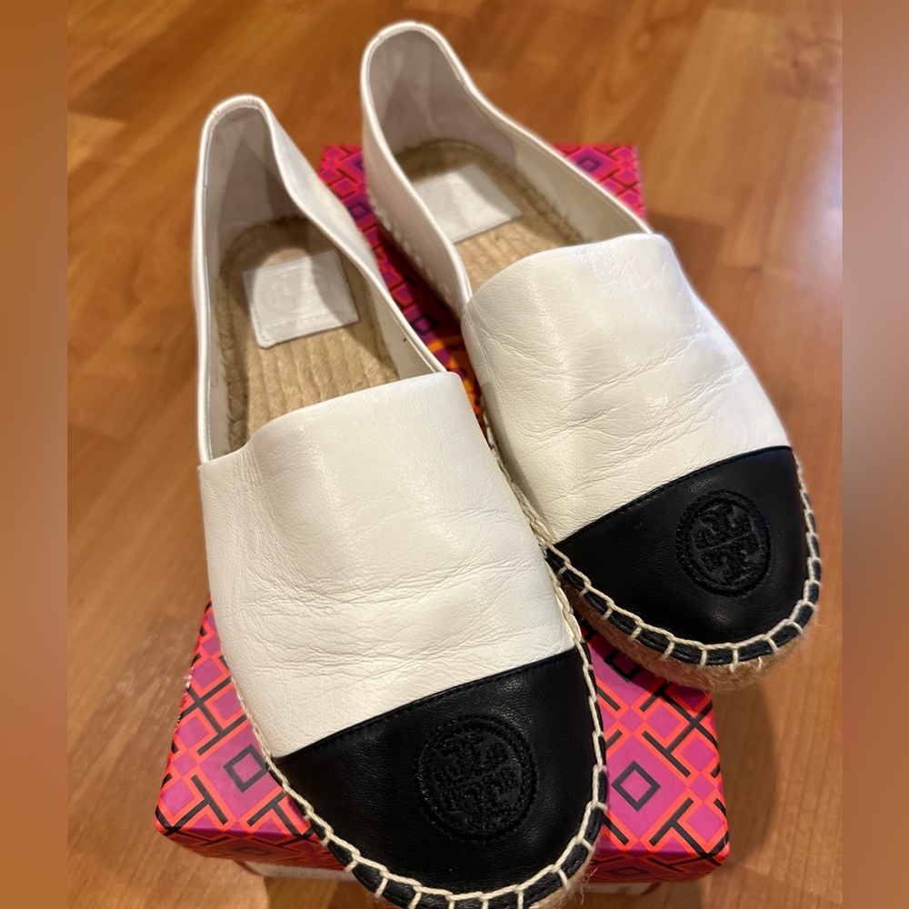 Tory Burch Women's Black Poppy Espadrille Canvas Patent Leather